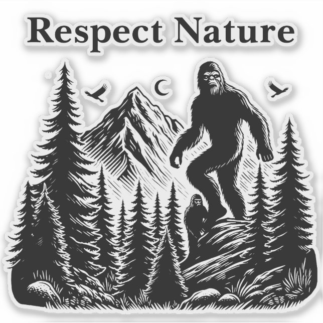 Sticker Respect Nature Yeti Bigfoot Ink Art (Devant)