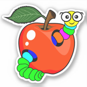 Sticker Retour à l'école pomme rouge avec ver - Custom-Cut