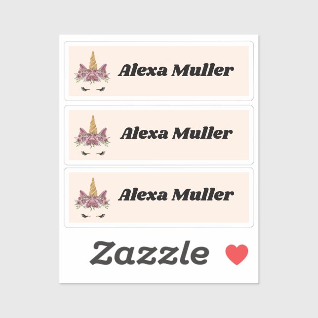 Sticker Retourner à l'école mignonne pourpre Unicorn Nom S (Feuille)