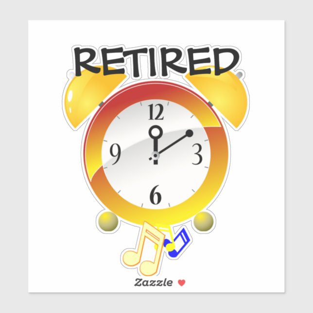 Sticker Retraité—Horloge d'alarme, conception populaire, (Feuille)