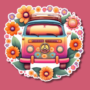 Sticker Retro 1960 Flower Bus Waterproof