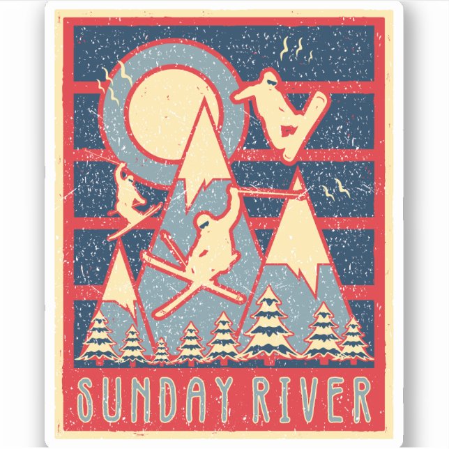 Sticker Retro 80s Sunday River Ski (Devant)