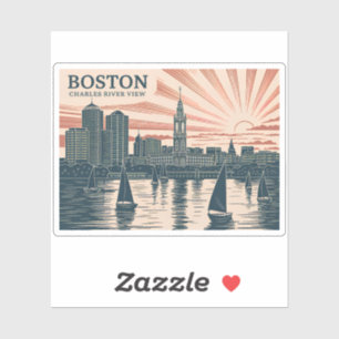 Sticker Retro Boston Voiliers Skyline WPA Vintage Classic