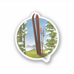 Sticker Retro Caricature logo voyage ski
