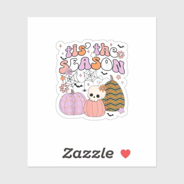 Sticker Retro C'Est La Saison Citrouille Halloween Crâne P (Feuille)