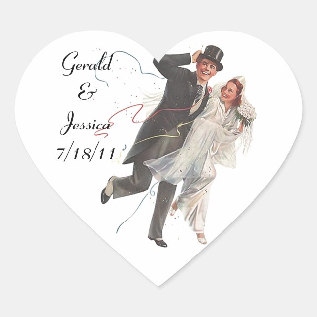 Sticker Retro Couple Mariage Mariage Coeur Date (Devant)