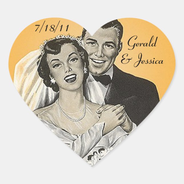 Sticker Retro Couple Mariage Mariage Coeur Date (Devant)