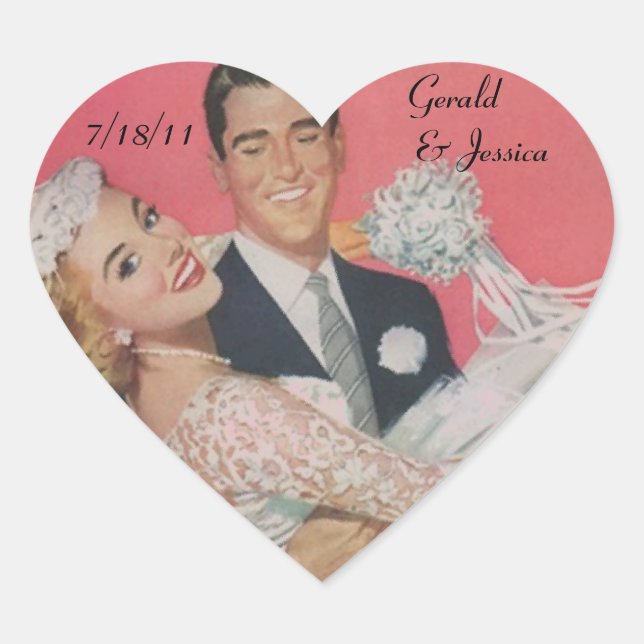 Sticker Retro Couple Marriage Wedding Heart Date (Front)