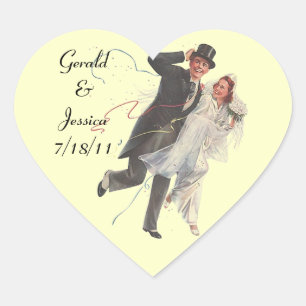 Sticker Retro Couple Marriage Wedding Heart Date