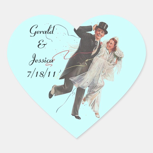 Sticker Retro Couple Marriage Wedding Heart Date (Front)