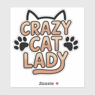 Sticker Retro Crazy Cat Lady Typographie Design