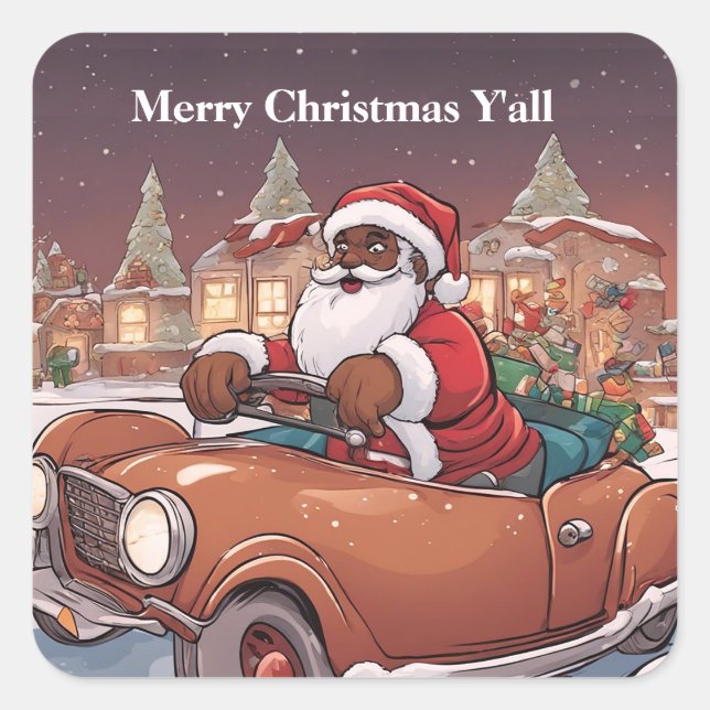 Sticker Retro de Père Noël Noir livrant des cadeau (Devant)