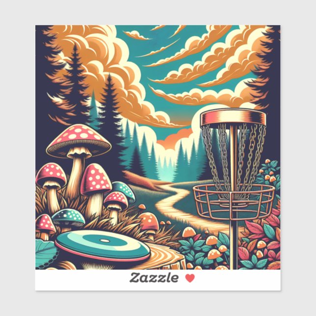 Sticker Retro Disc Golf Psychedelic Art (Feuille)