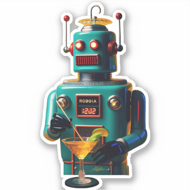 Sticker Retro Futuristic Robot ROBIA 12J2 Mixologist (Devant)
