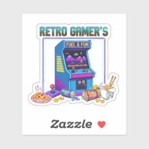 Sticker Retro Gamer's Fuel & Fun   Arcade Pixel Art 8-Bit