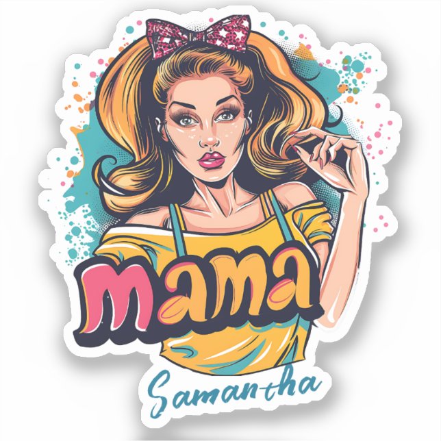 Sticker Retro Mama Pop Art (10) personnalisé (Recto)