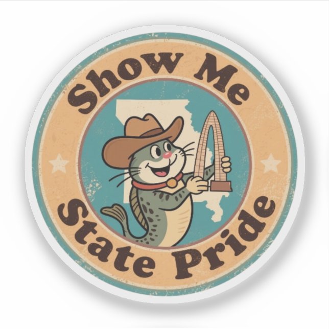 Sticker Retro Missouri Badge_ Catfish Holding Gateway Arch (Devant)