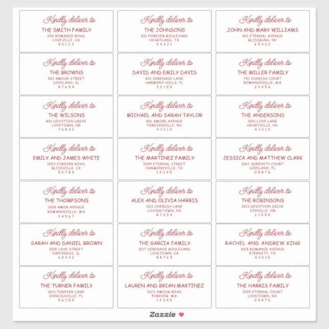 Sticker Retro Red & White Wedding Guest Address Labels (Feuille)
