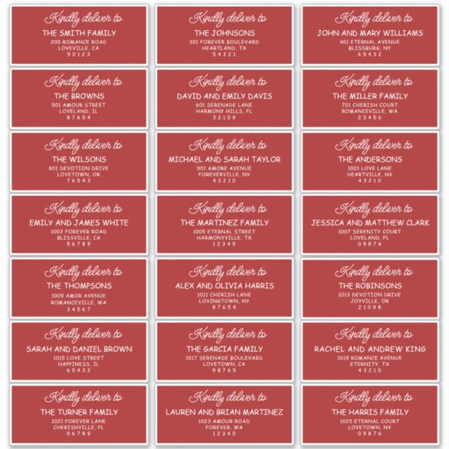 Sticker Retro Red & White Wedding Guest Address Labels (Devant)