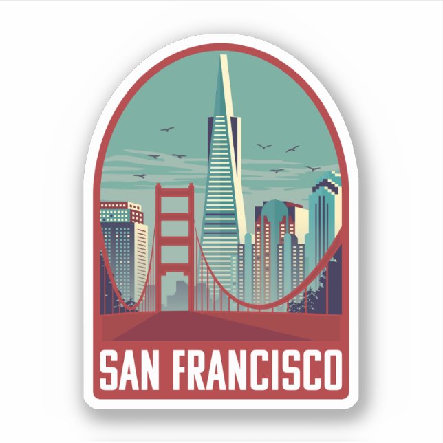 Sticker Retro San Francisco Golden Gate Bridge Voyage (Devant)