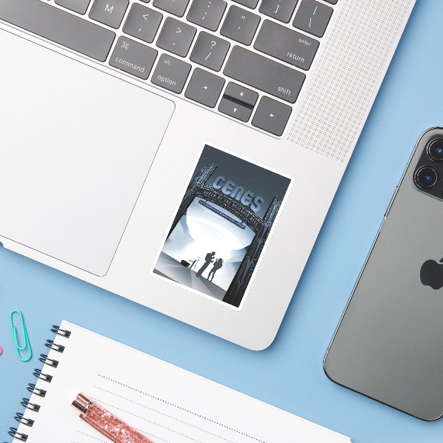 Sticker Retro Space Travel Poster-Nwarf Planet Ceres. (Ordinateur portable avec iPhone)