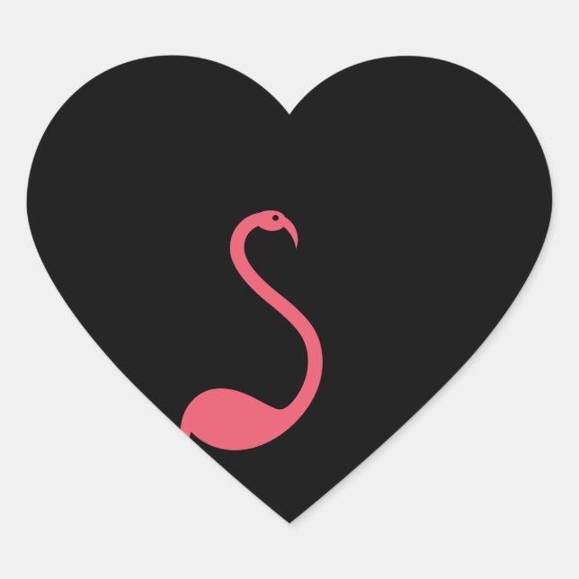 Sticker Retro Stationery Pink Flamingo Black Heart (Front)