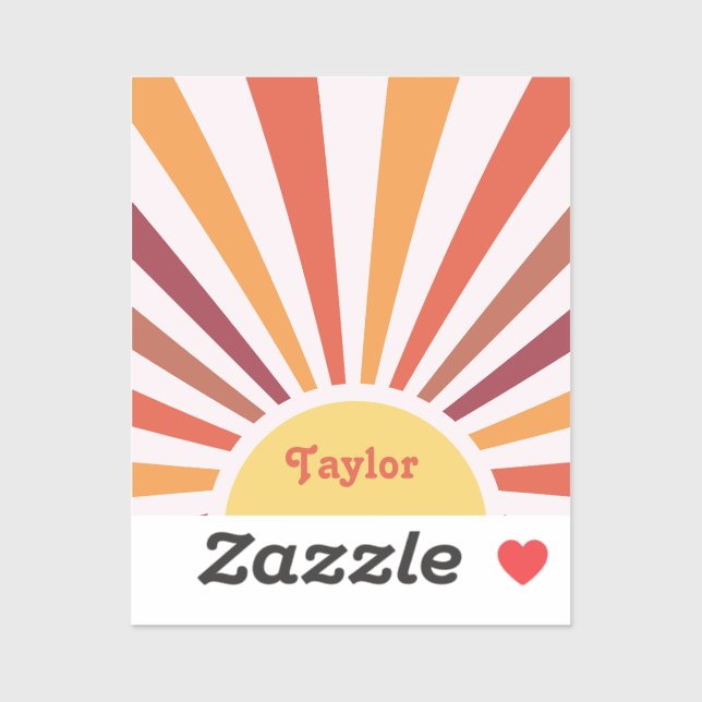 Sticker Retro Sunset Sun Rays Nom personnalisé (Feuille)