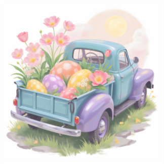Sticker Retro Teal & Purple Truck with Easter Eggs