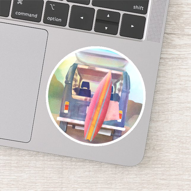 Sticker Retro Van Surfboard Beach California Vibes (Détail)