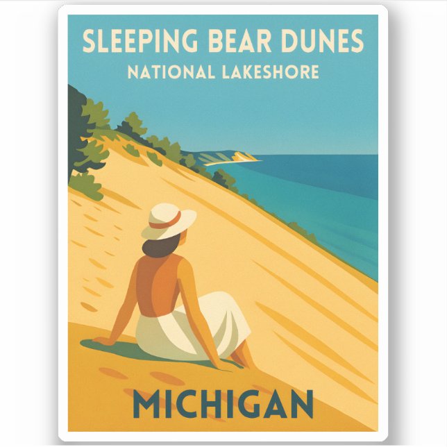 Sticker Retro Vintage Travel Michigan Sleeping Bear Dunes (Devant)