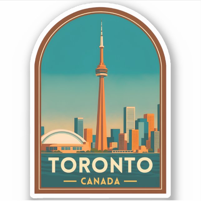 Sticker Retro Vintage Travel Toronto Canada Skyline Scenic (Devant)