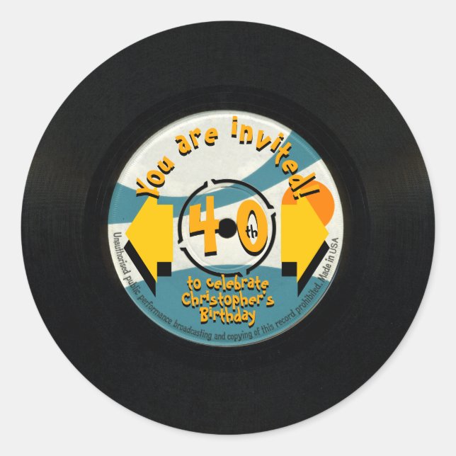 Sticker Retro Vinyl 40th Birthday Party R (Devant)