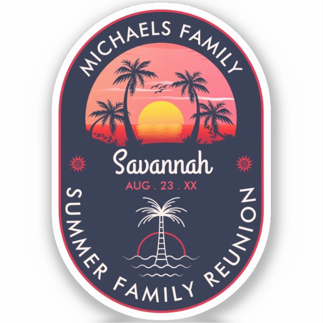 Sticker Réunion en famille Summer Sunset Beach Palmier (Recto)