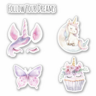 Sticker Rêves de Cupcake Floral Licorne Rose