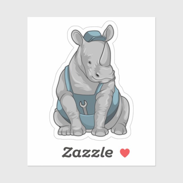 Sticker Rhino as Craftsman et Wrench (Feuille)