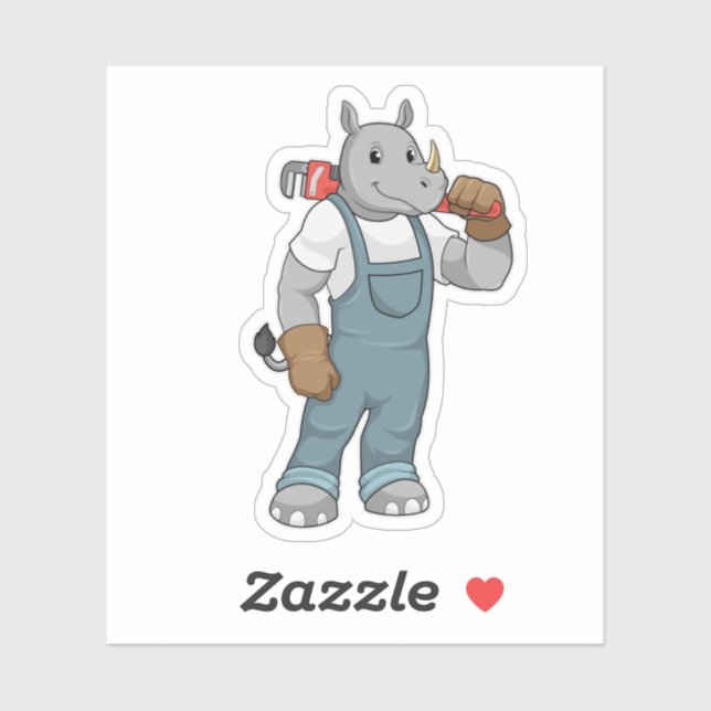 Sticker Rhino en Handyman avec Pince à pompe à eau (Feuille)