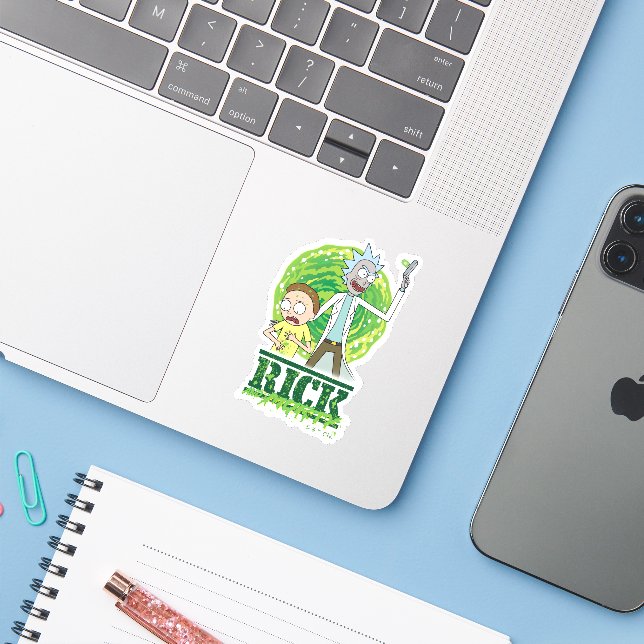 Sticker RICK ET MORTY™ | Éclat vert (Ordinateur portable avec iPhone)