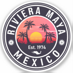 Sticker Riviera Maya Mexico Retro Sunset Palm Souvenirs