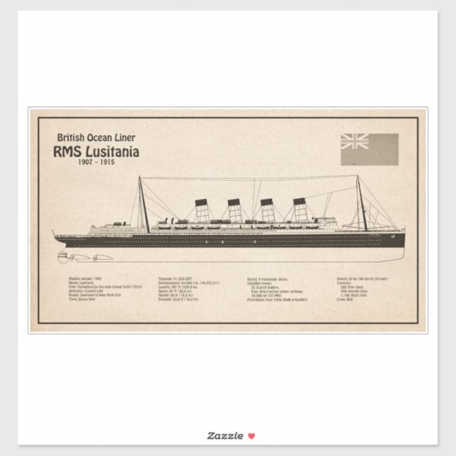 Sticker RMS Lusitania - Plan directeur des navires SD (Feuille)