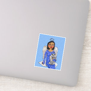Sticker Robe Bleue Angel Blanc Chat Ange Sur Nuage