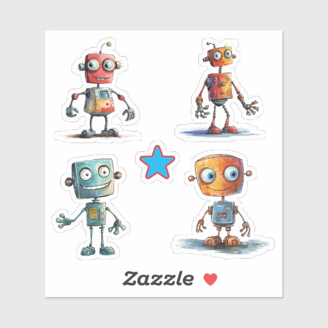 Sticker Robots irréguliers (1 - 4) (Feuille)