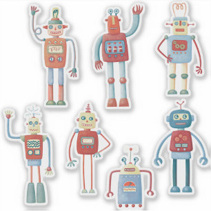 Sticker Robots rétro amusants