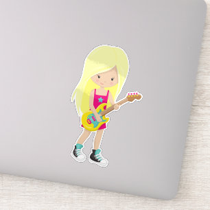 Sticker Rock Girl, Coiffeuse blonde, Joueur de guitare, Mu
