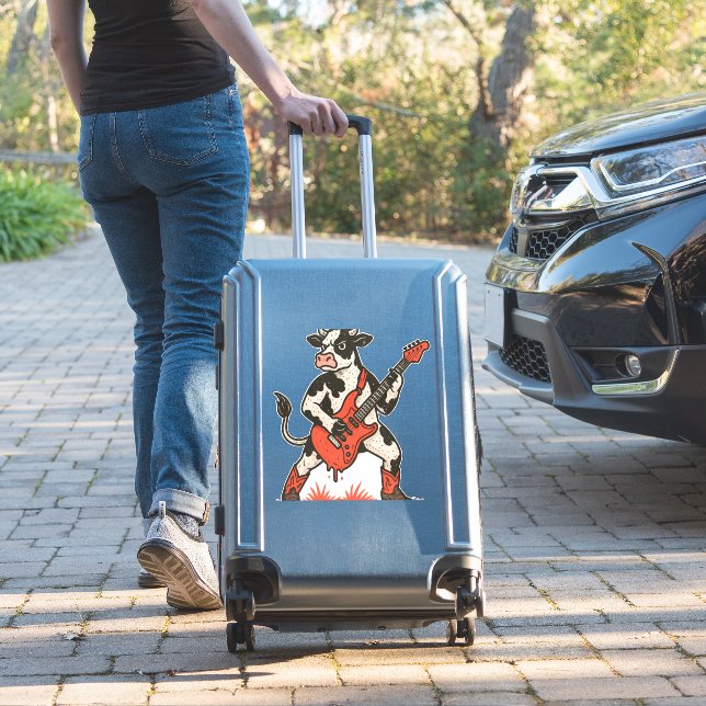 Sticker Rocker Cow PNG, Cow Playing Guitar (Valise Insitu)