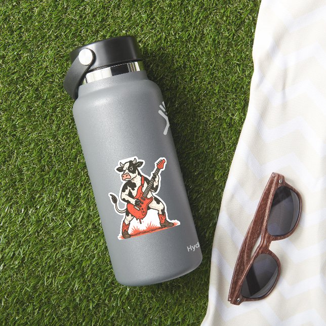 Sticker Rocker Cow, Vache Jouant de la guitare (HydroFlask Insitu)