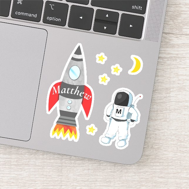 Sticker Rocket vaisseau spatial astronaute avec le nom de  (Détail)
