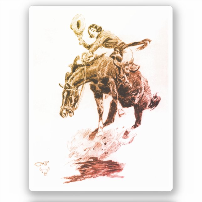 Sticker Rodeo Cowgirl (par C.M. Russell) (Recto)