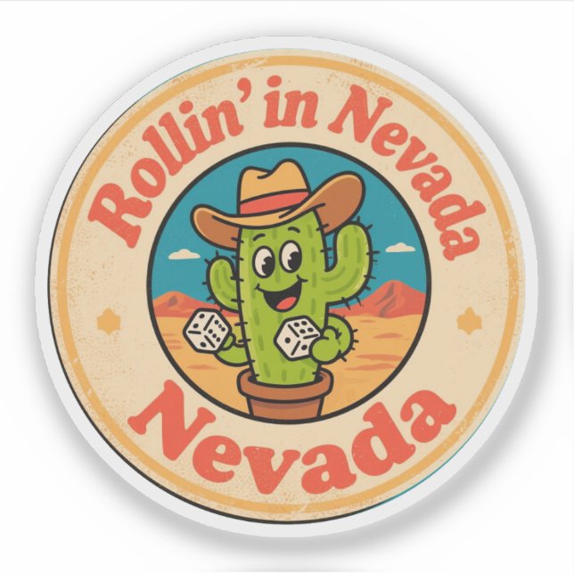 Sticker Rollin’ dans le Nevada_ Cactus avec Dice Artwork (Devant)