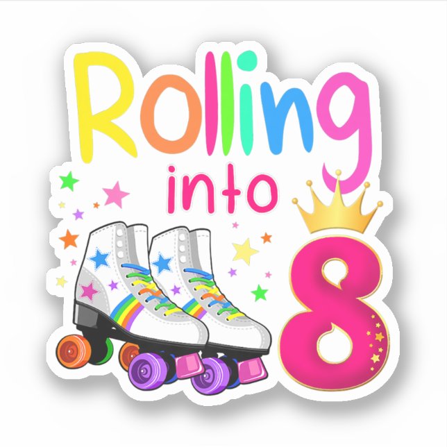 Sticker Rolling Into 8 Roller Skater 8e Anniversaire 8 ans (Devant)