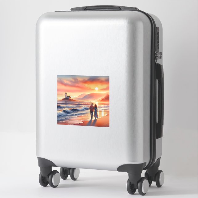 Sticker Romantic Coastal Sunset Lighthouse Walk (Sur valise)